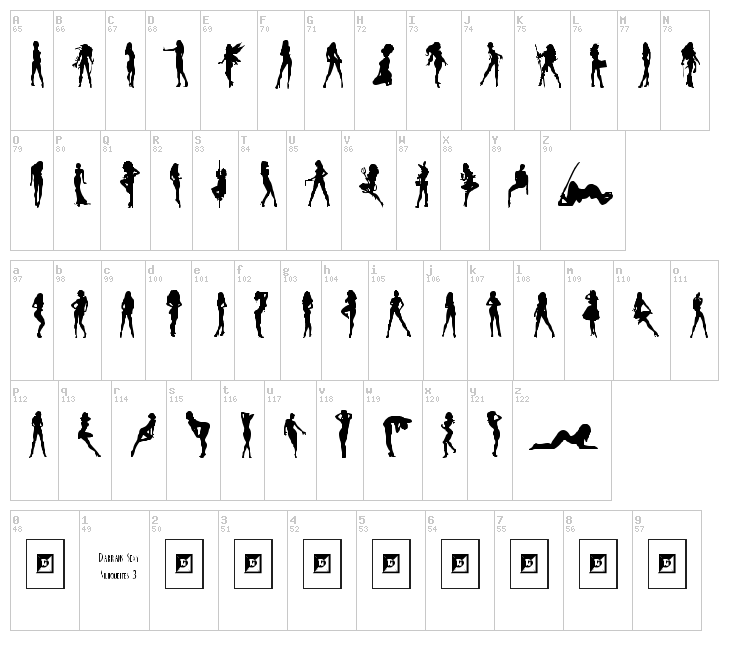 Darrians Sexy Silhouettes font map